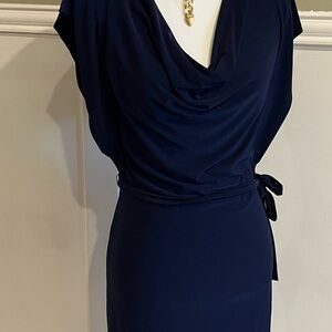 KOMAROV Navy Blue Midi Dress with belt sz XS small